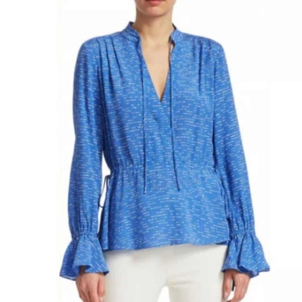 10 Crosby Derek Lam Blue Printed Long-Sleeve Blouse